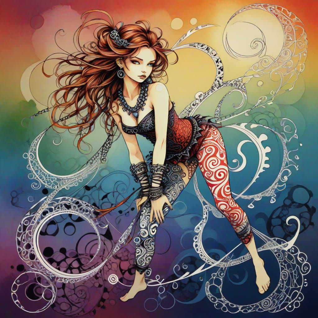 Chaotic Zentangle Composition in Dark Fantasy Style