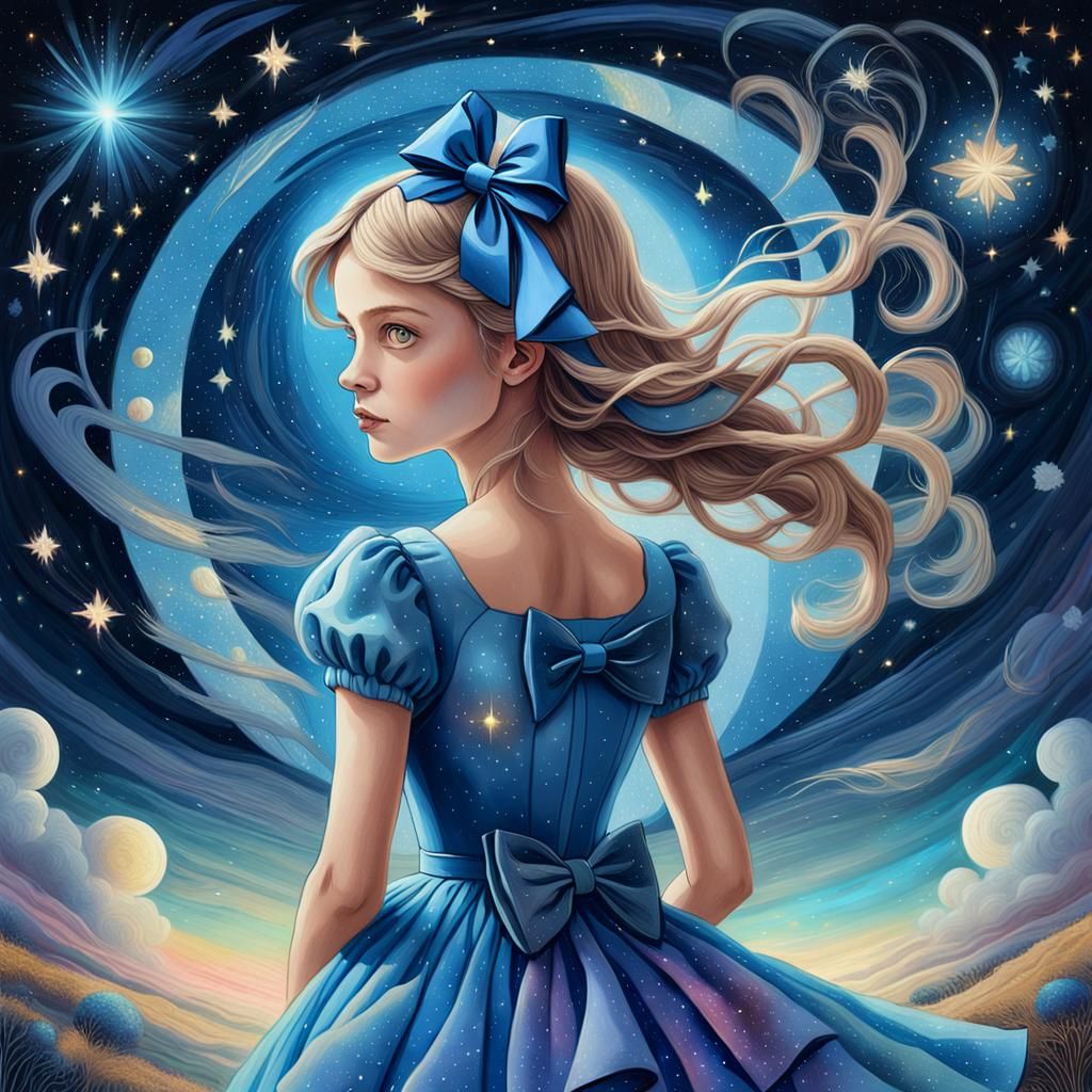 Dreamlike Alice in Astral Plane Oil Painting