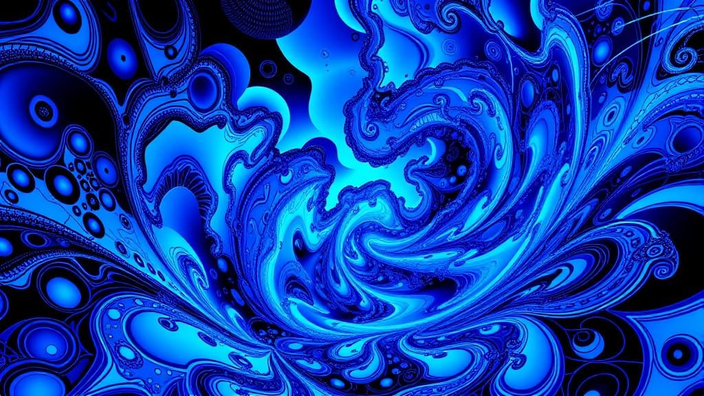 Electric Blue Fractal Waves in Cyberpunk Style
