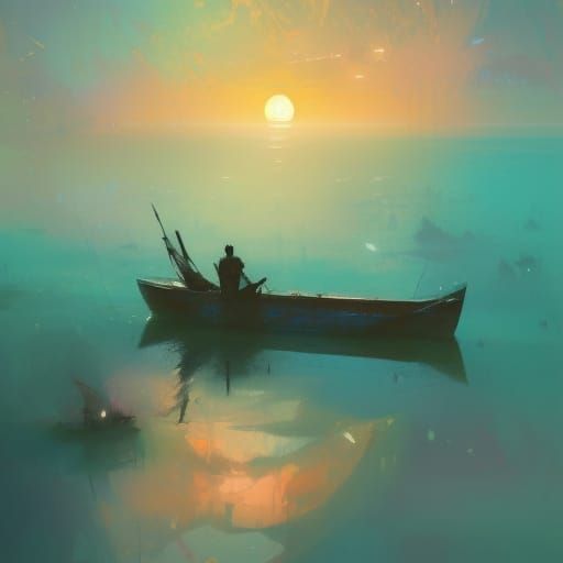 Teal Ocean Sunset: A Colorful Matte Painting