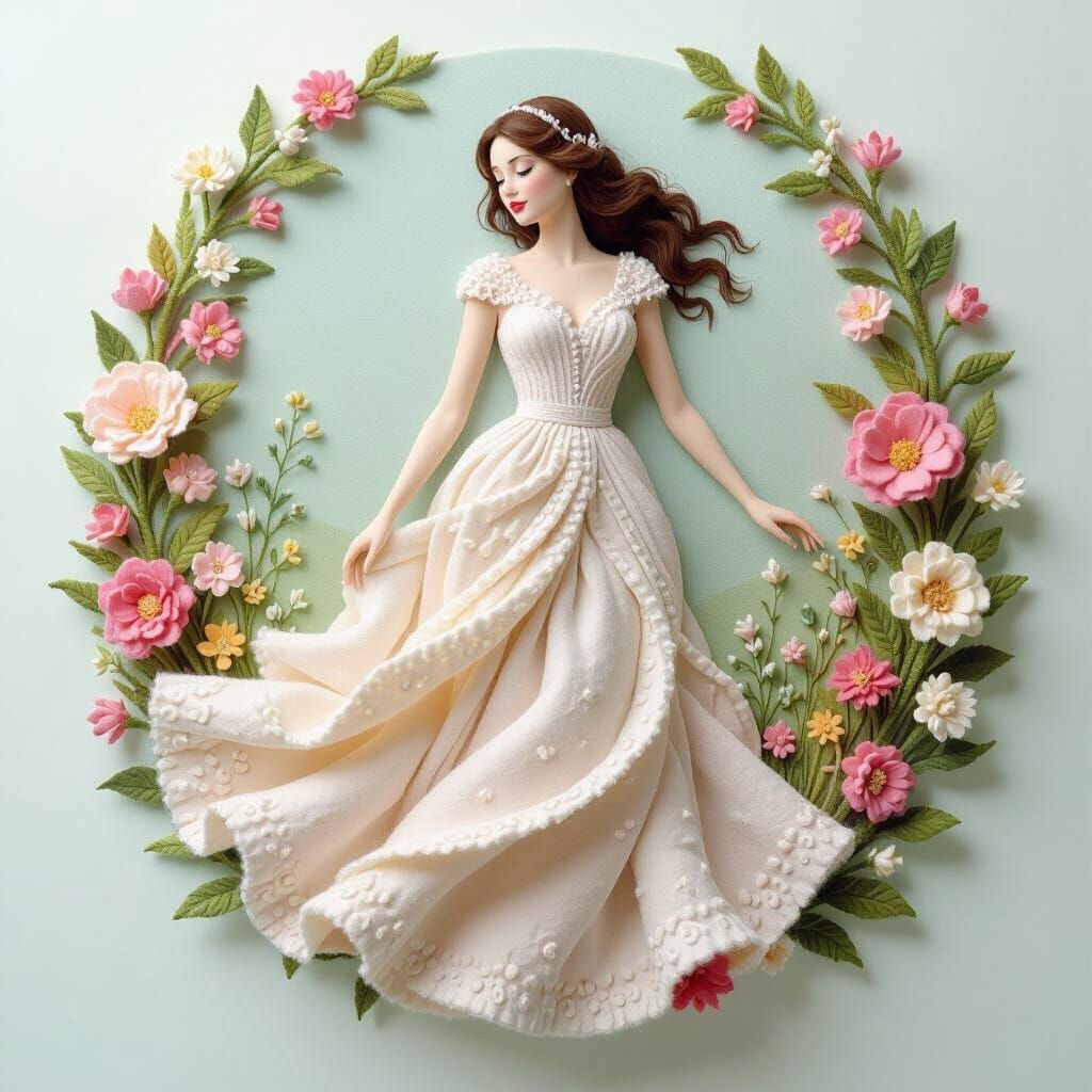 Woman in Flowing Dress as Felt Sculpture