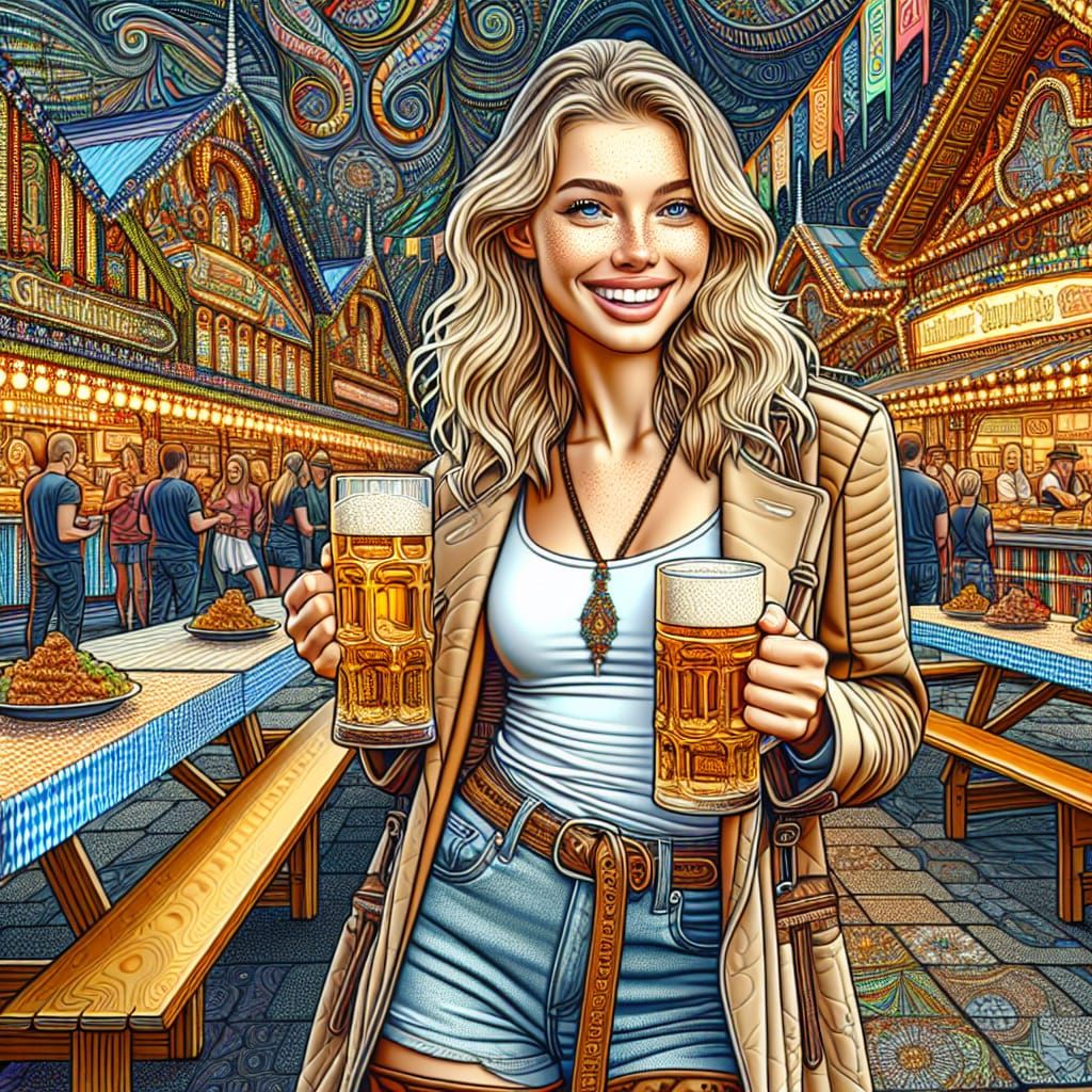 Woman at Oktoberfest in Abstract Fractal Style