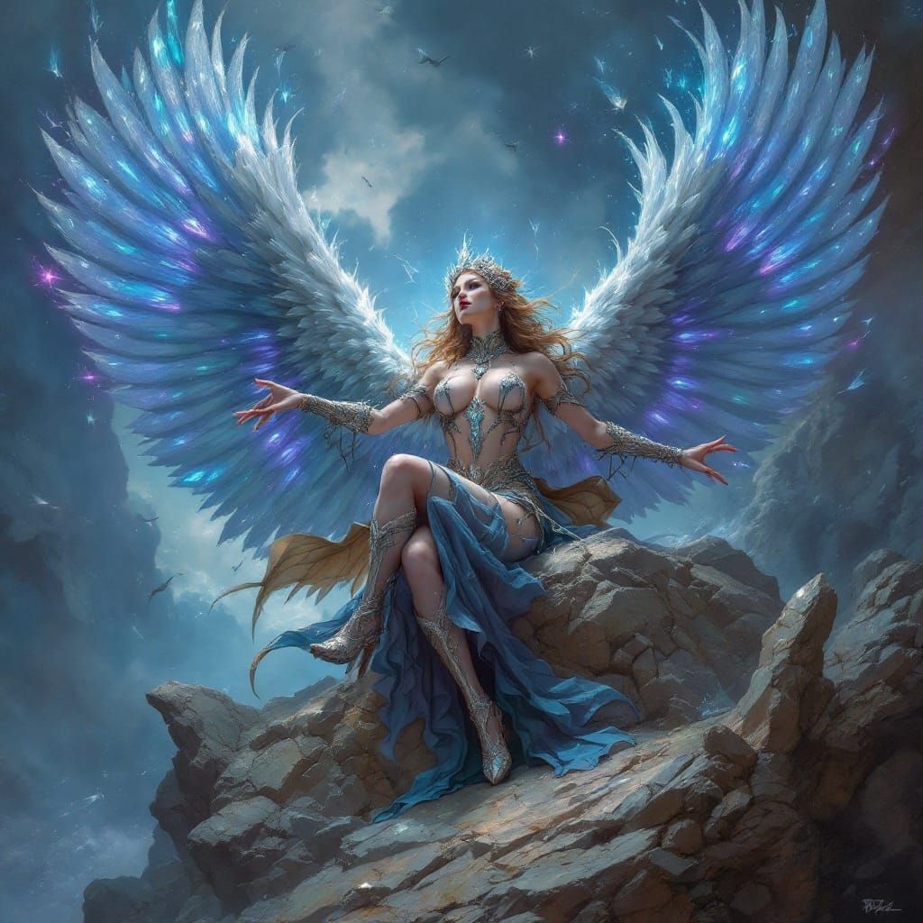 Hyperrealistic Goddess of Blades, Wings and Jewels
