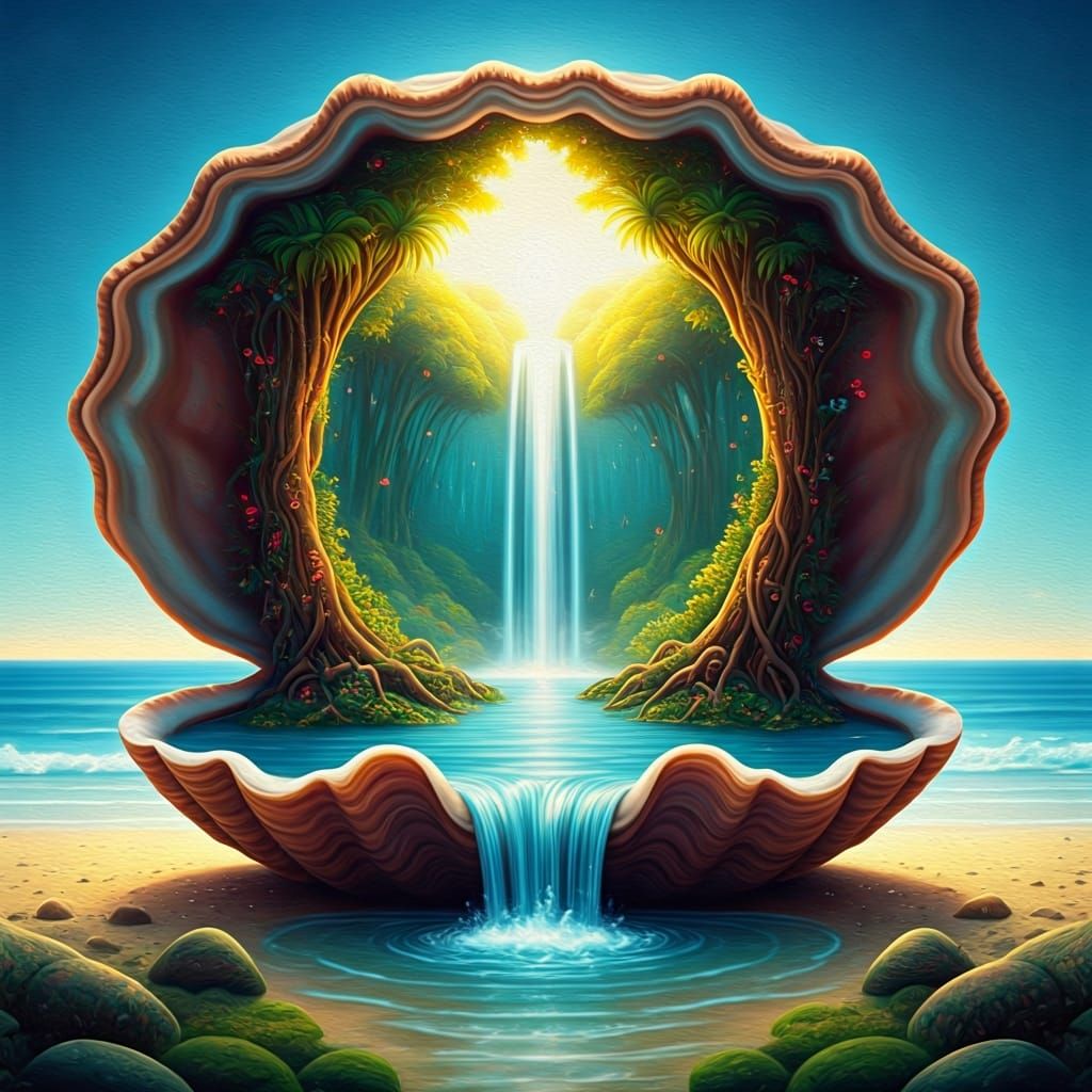 Clamshell Waterfall Waters Fairy Forest: Hyperrealistic Airb...