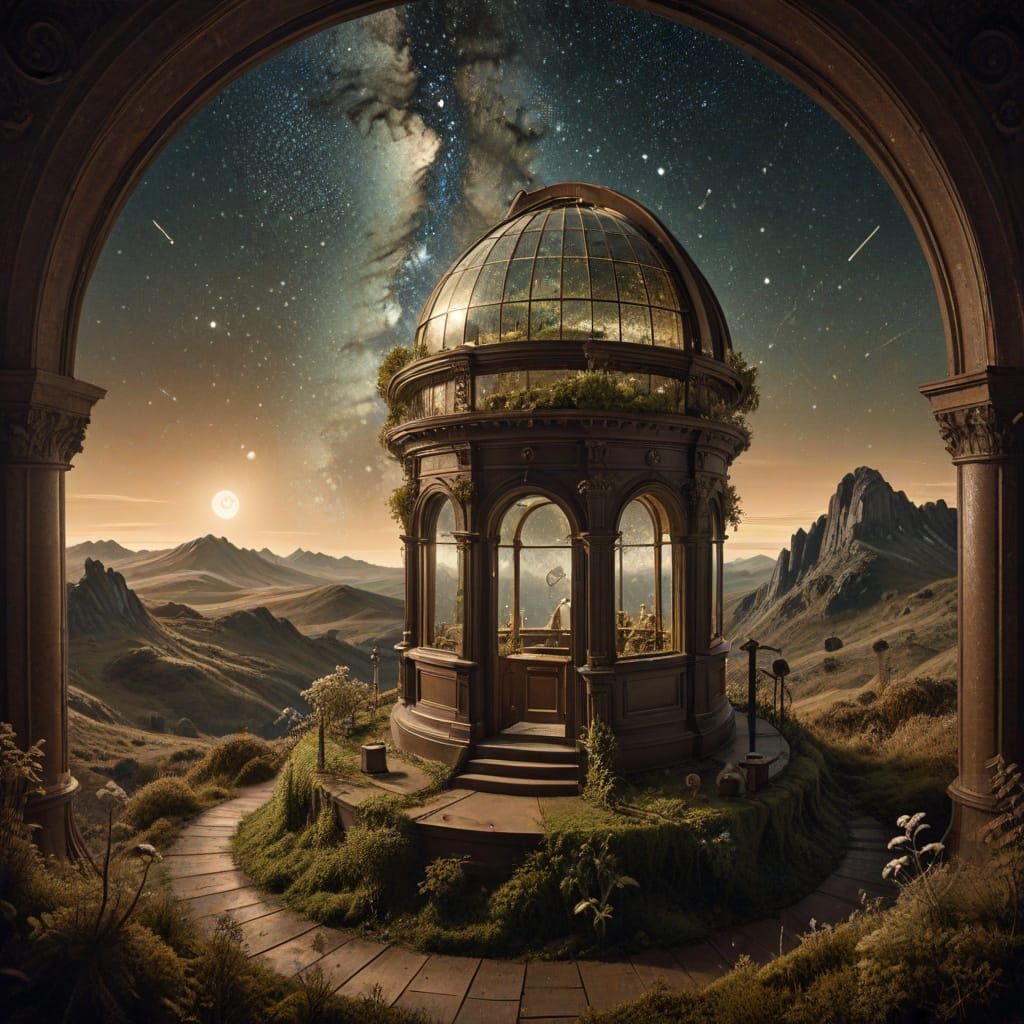 Victorian Observatory Badger Polishes Telescope in Sepia Eng...