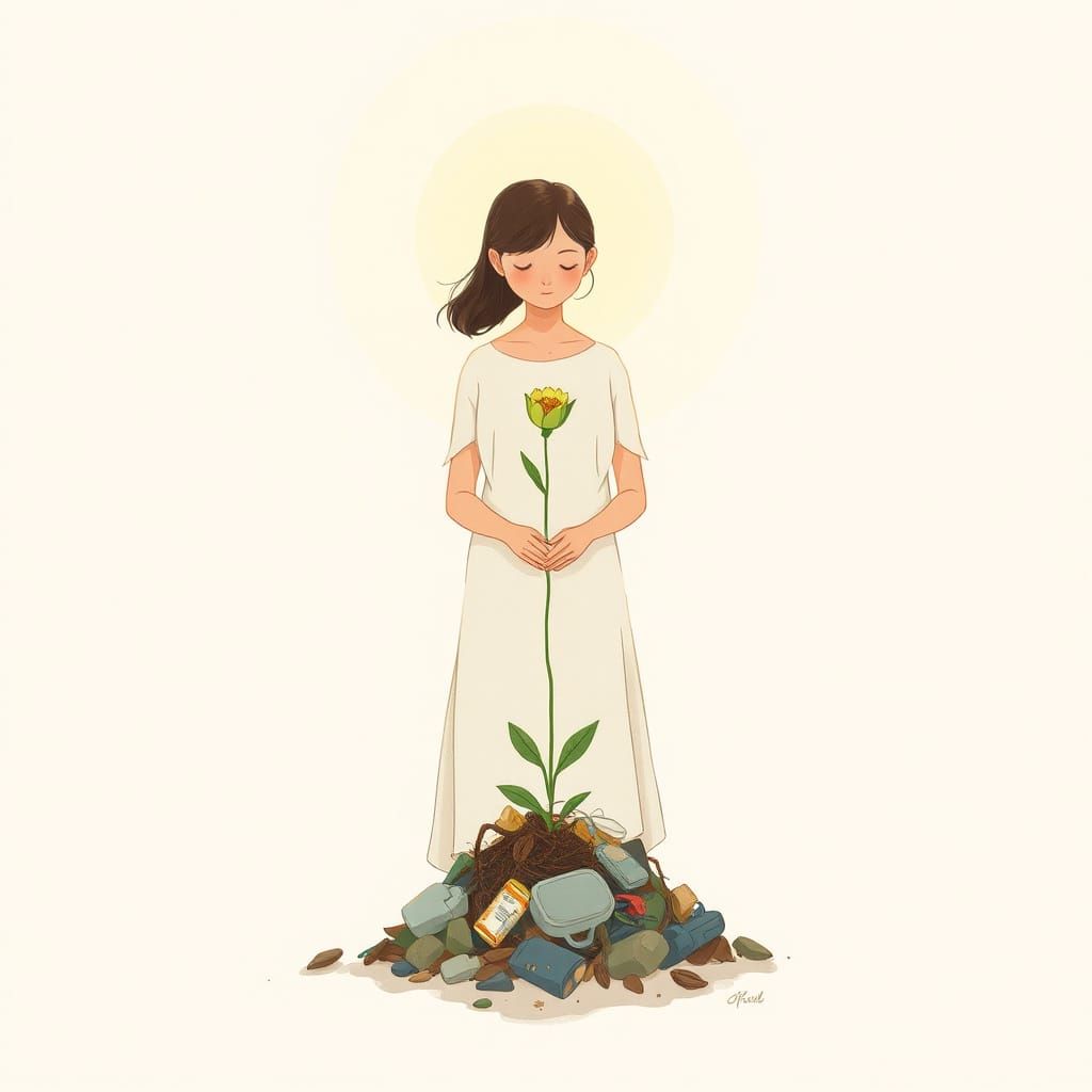 Serene Woman Amidst Whimsical Bloom