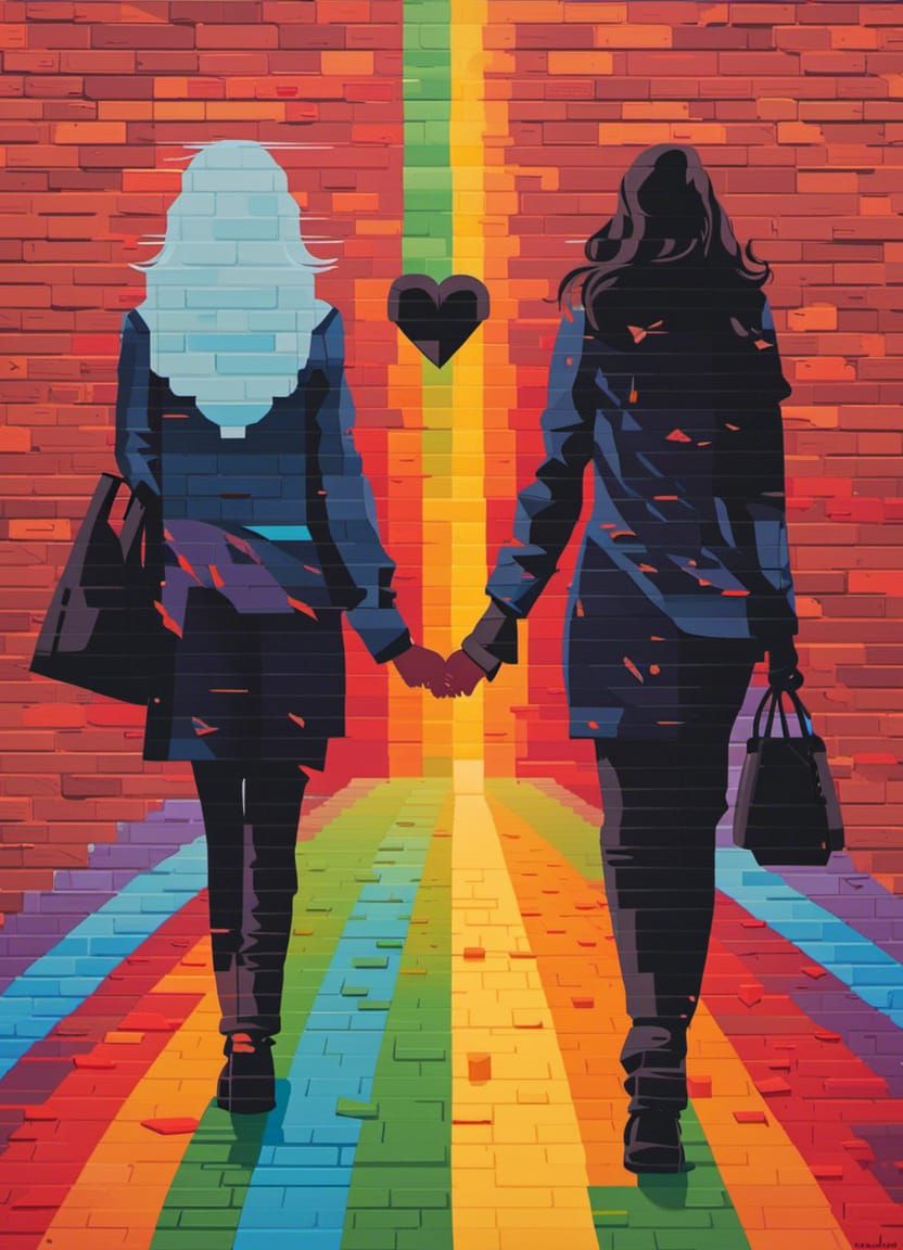 Pixel Art: Women on Rainbow Brick Road