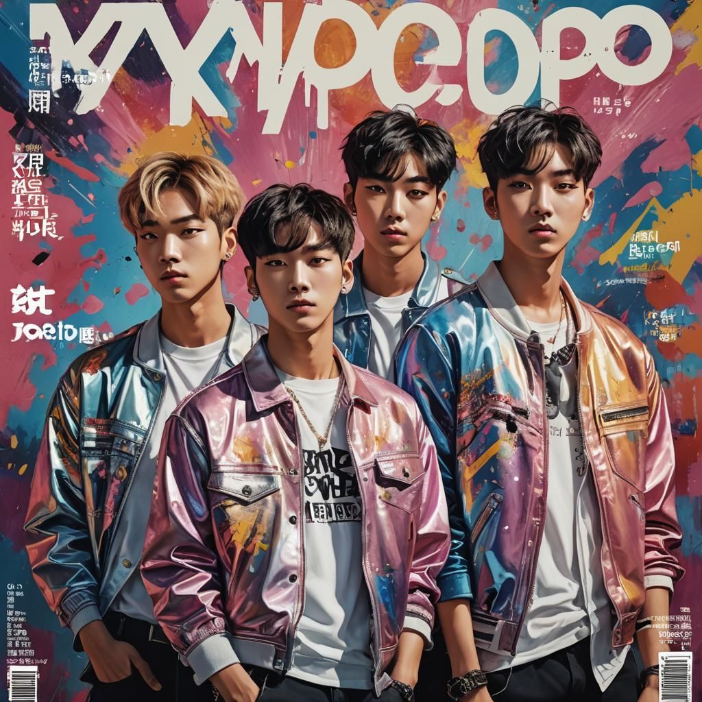 K-Pop Group Magazine Cover in Hyperrealistic Style