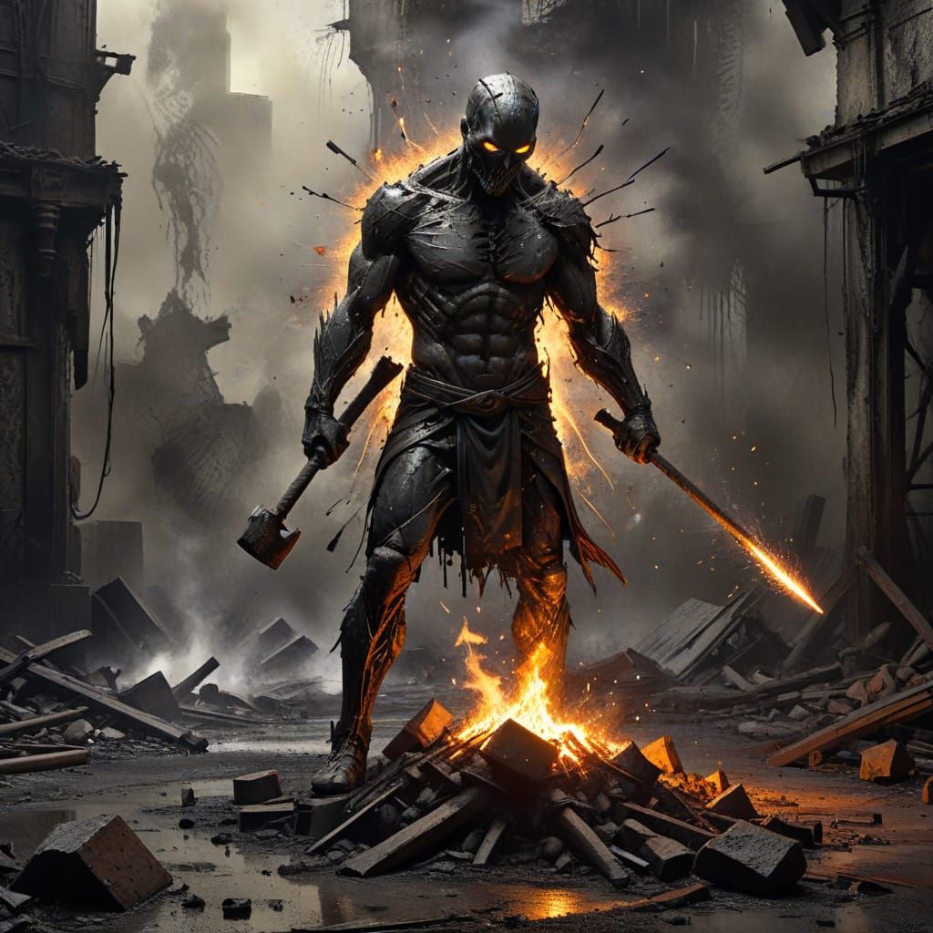 Forging Hope: A Grayscale Painting of Resilience