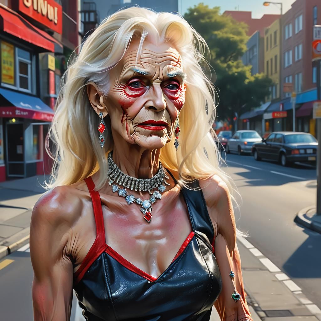 Vibrant Hyper-Realistic Portrait of Elderly Transvestite
