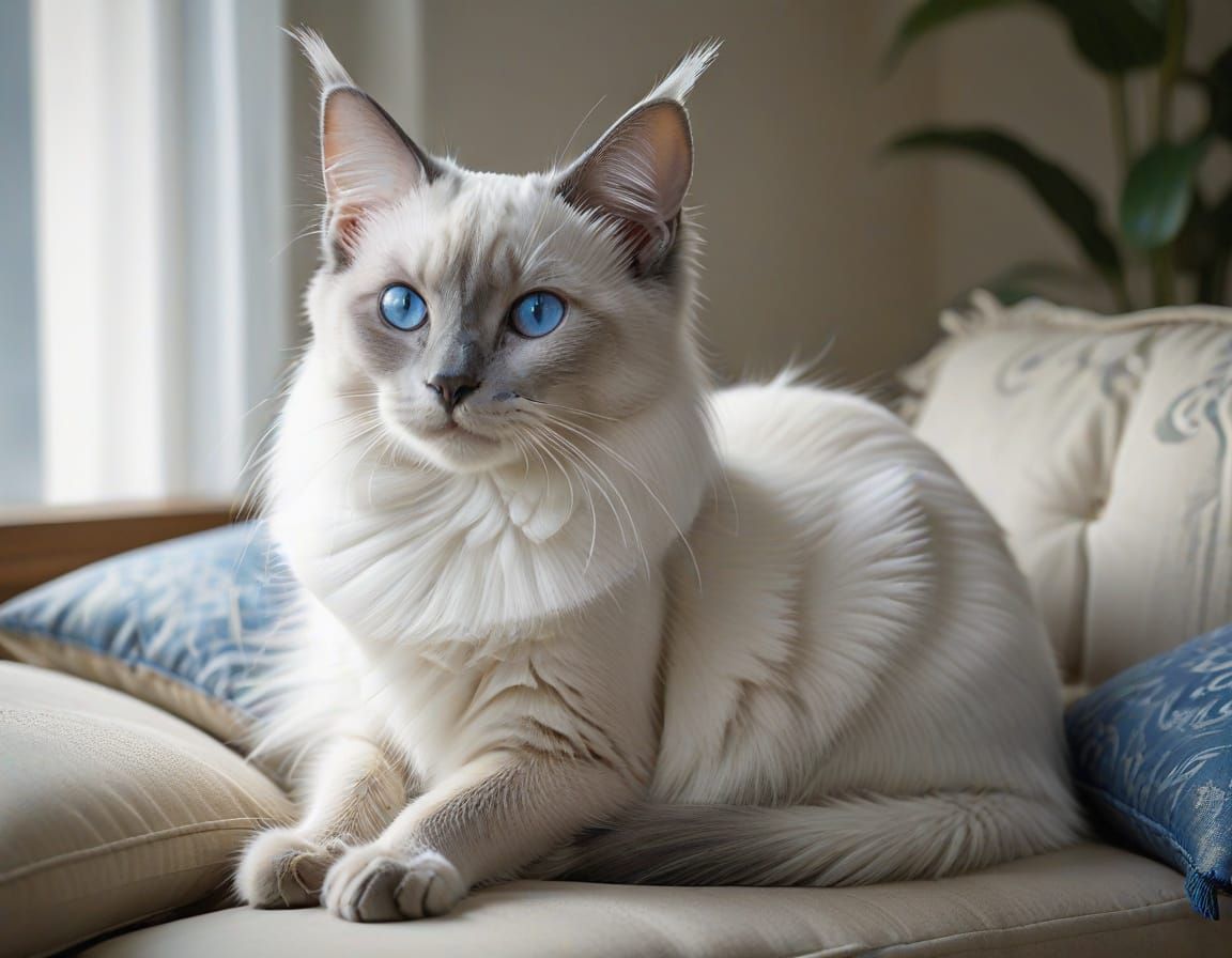 Elegant Blue-Point Balinese Cat with Sapphire Eyes