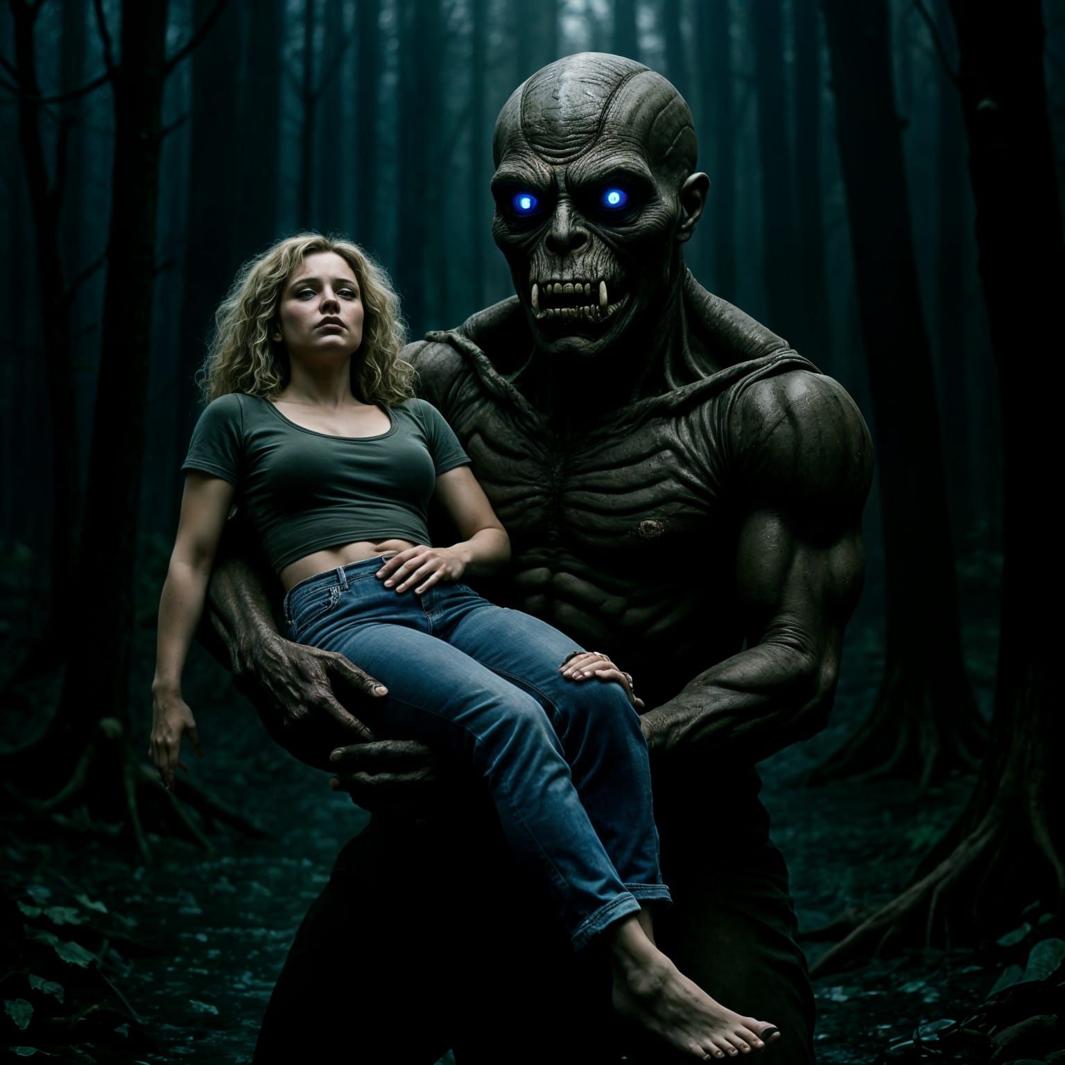 Swamp Monster Carries Woman: Surreal Horror in Black and Whi...