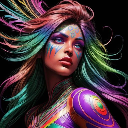 Rainbow Woman with Peacock Hair, Comic Book Art