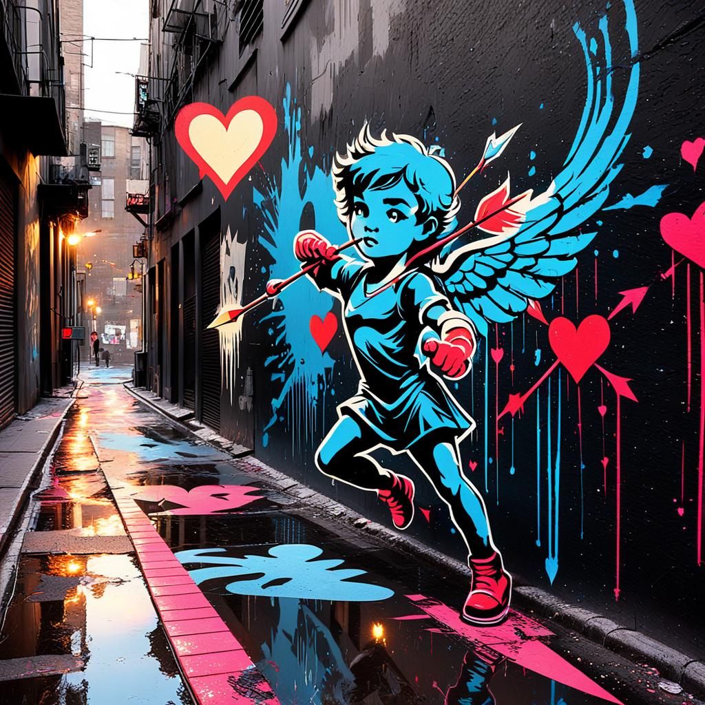 Urban Cupid: Heart Arrows in Street Art Style