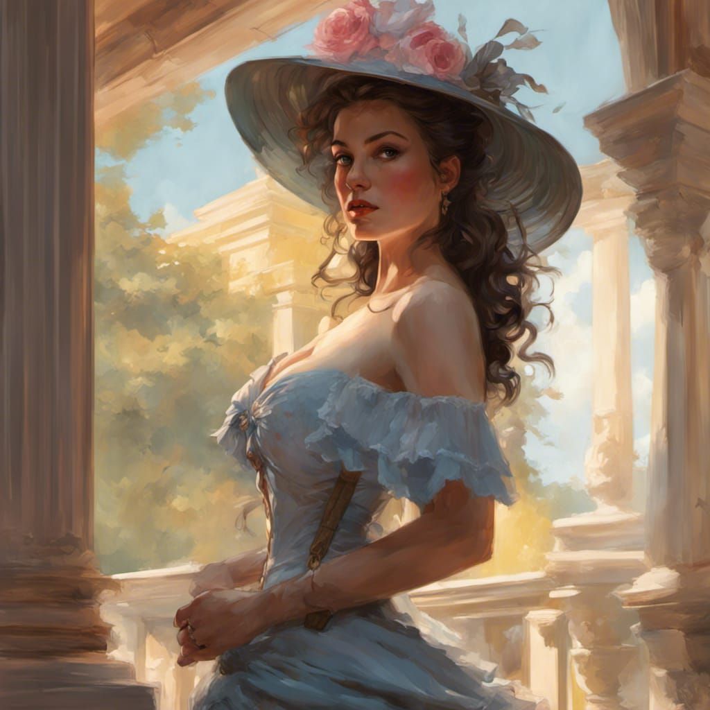 Romantic Southern Belle Portrait in Hyperdetailed Style