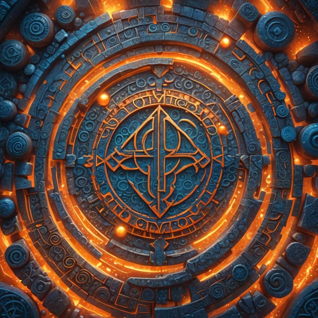 Pointillist Runes and Temple Textures in Vibrant Colors