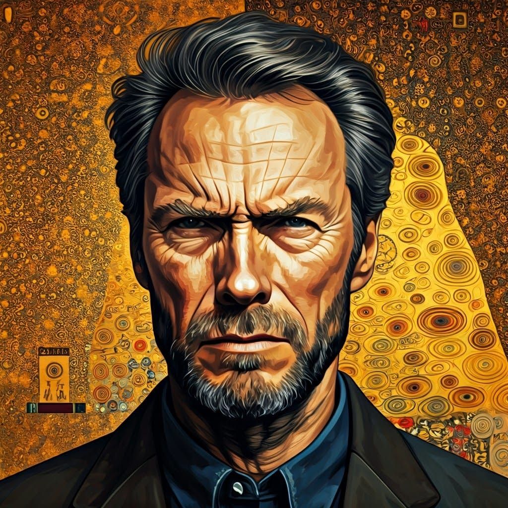 Clint Eastwood in Klimt-Inspired Art Nouveau Portrait