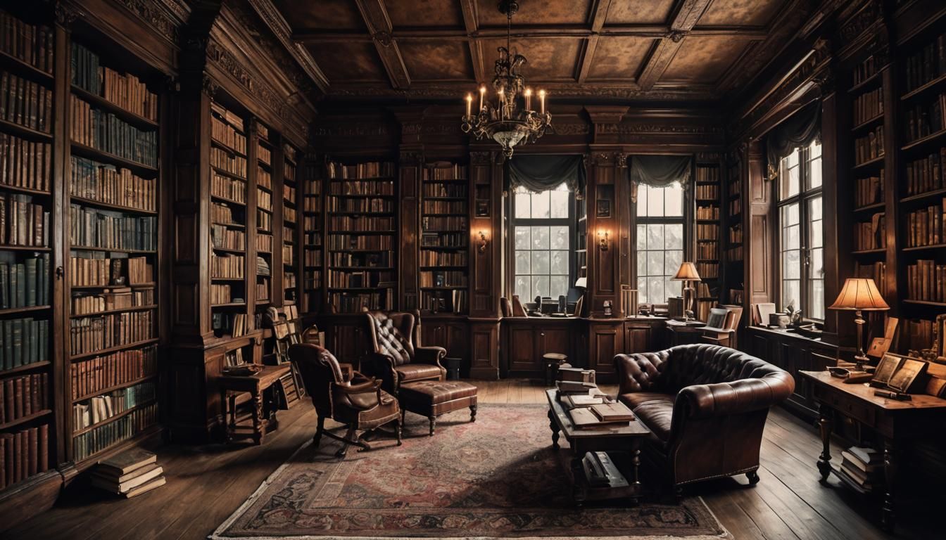 Victorian Library with Sherlock Holmes Atmosphere