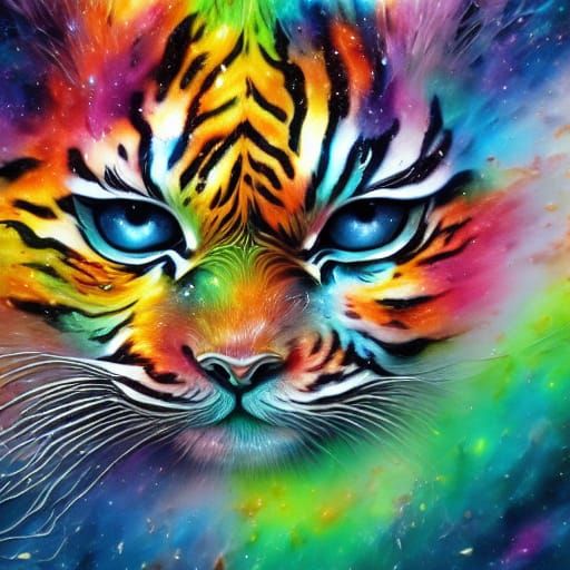 Vibrant Spray Painted Tiger in Hyperrealistic Style