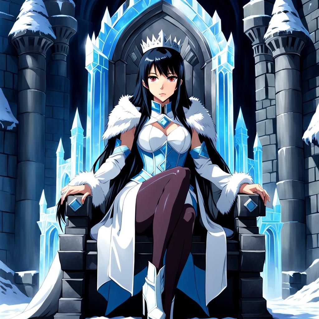 Anime Ice Queen on Throne in Castle Room