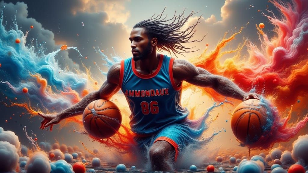 Muscular Basketball Player in Abstract Art Nouveau Style