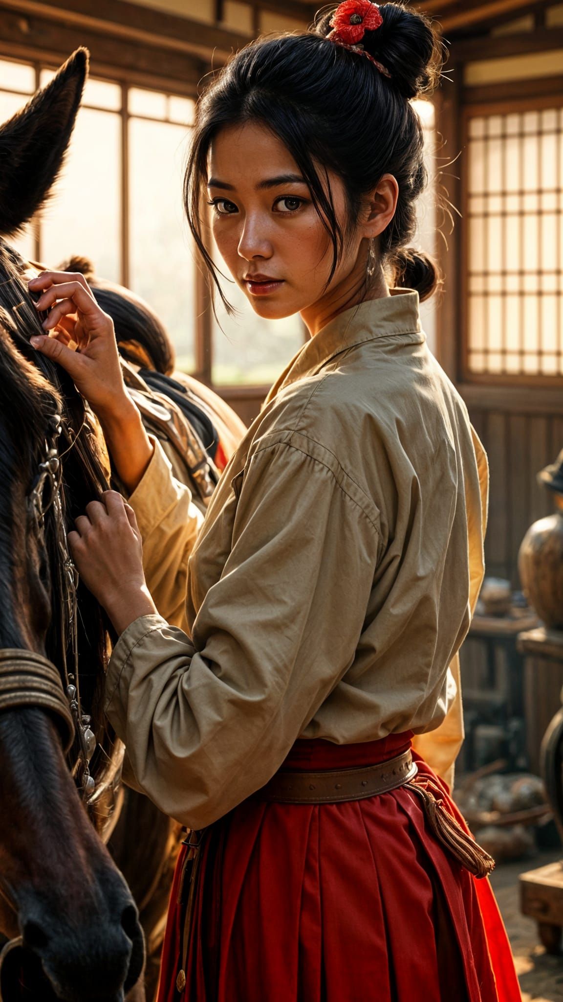 Meiji Era Japanese Stable Worker Pin-Up