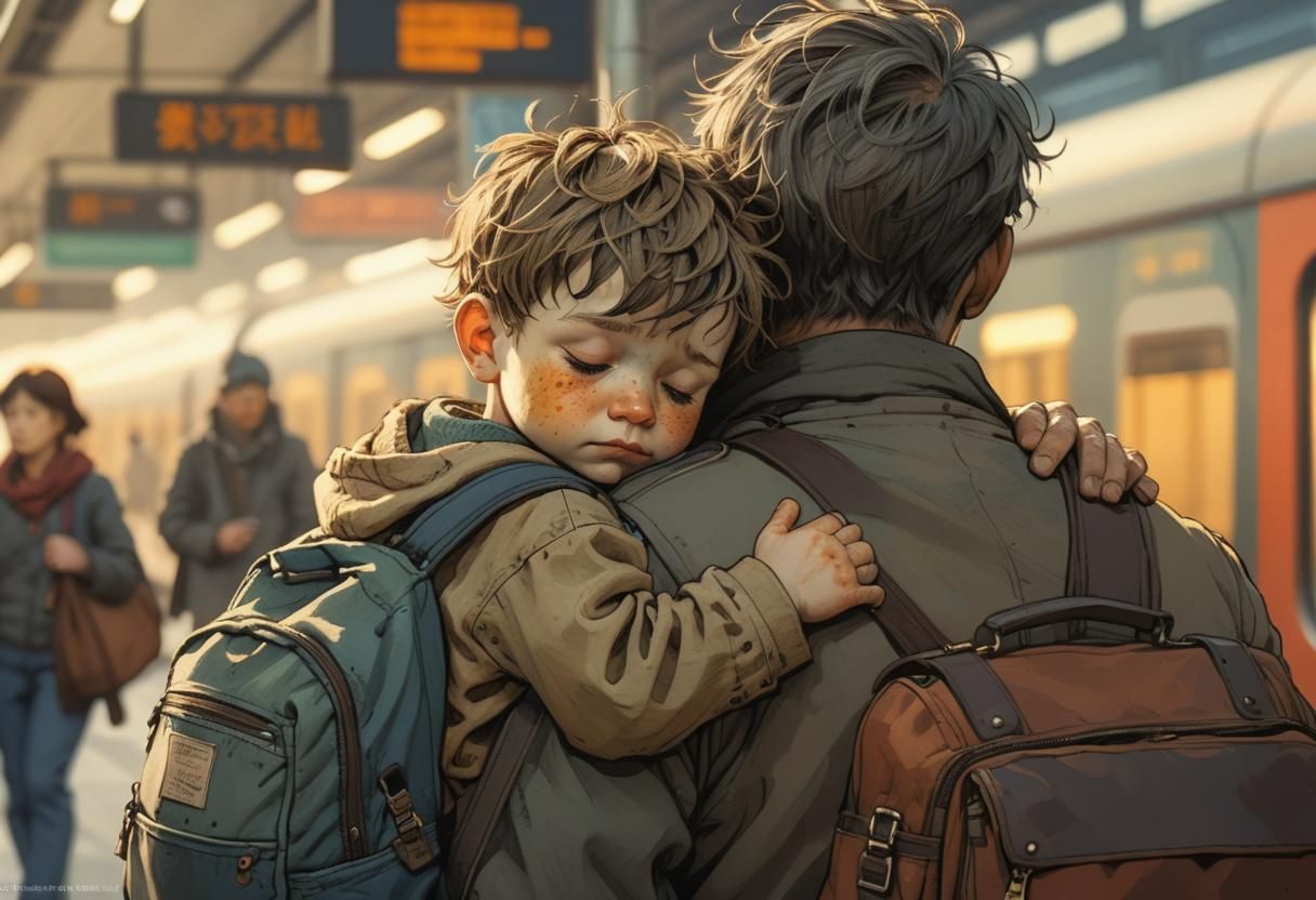 Toddler Sleeping at Train Station: Splash Art
