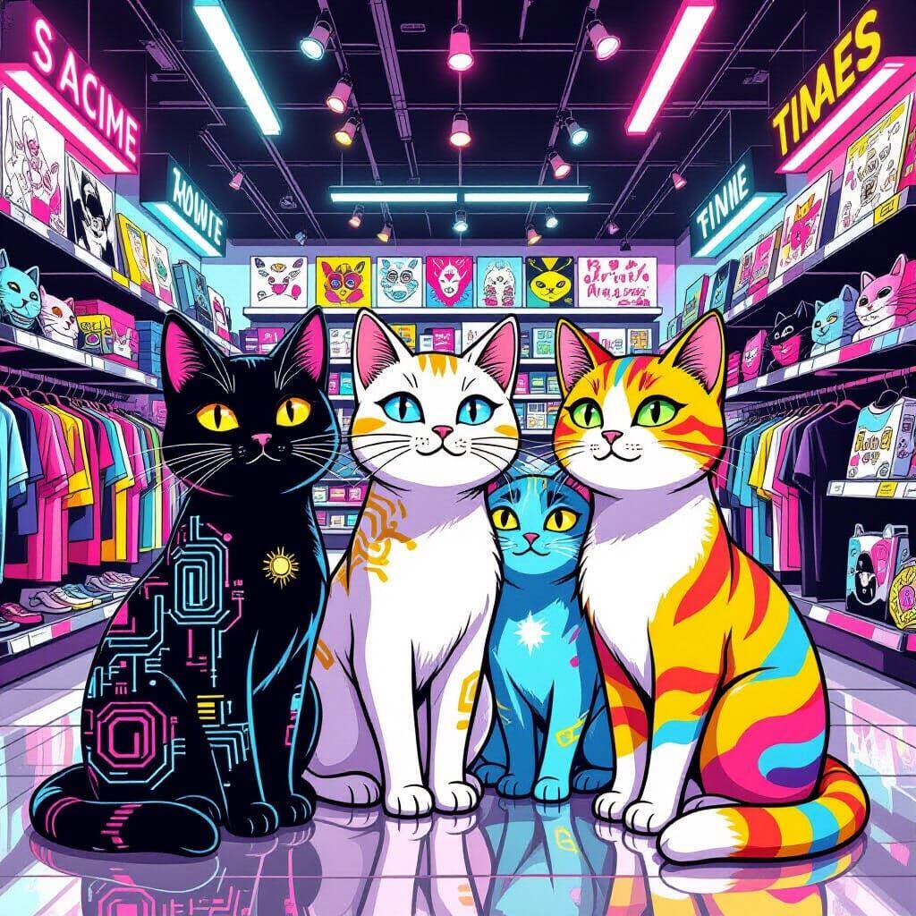 Colorful Cats in Hot Topic Store Digital Art