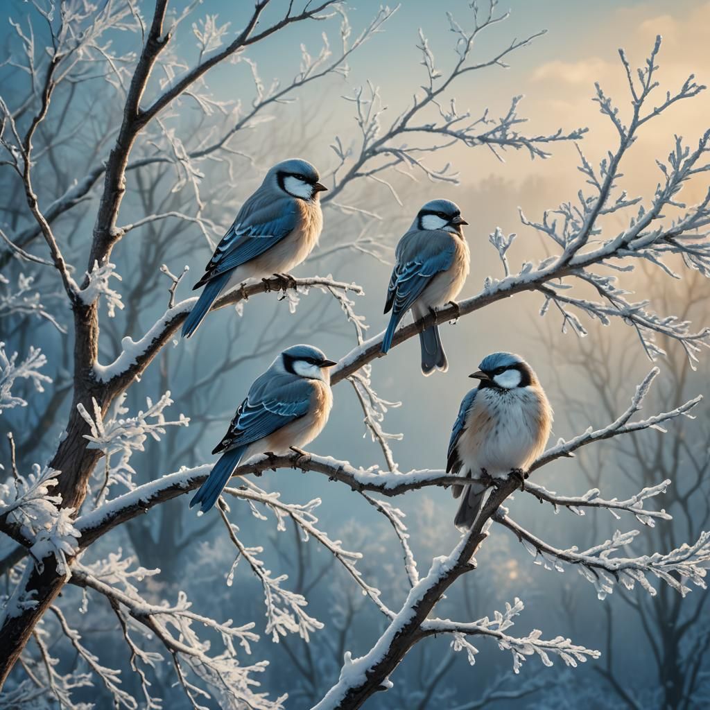 Snowy Birds in Winter Landscape: Matte Painting
