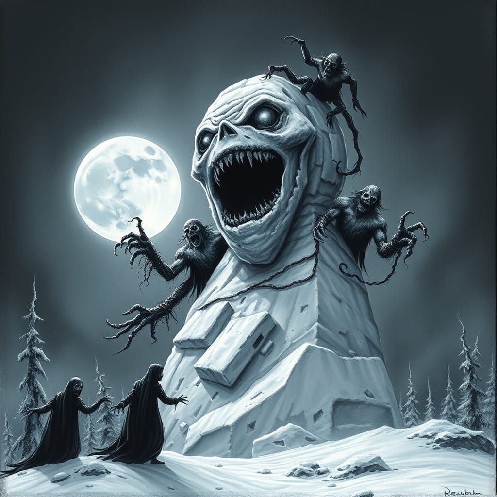 Grotesque Horror Snowman Unleashes Midnight Terror in Dark W...
