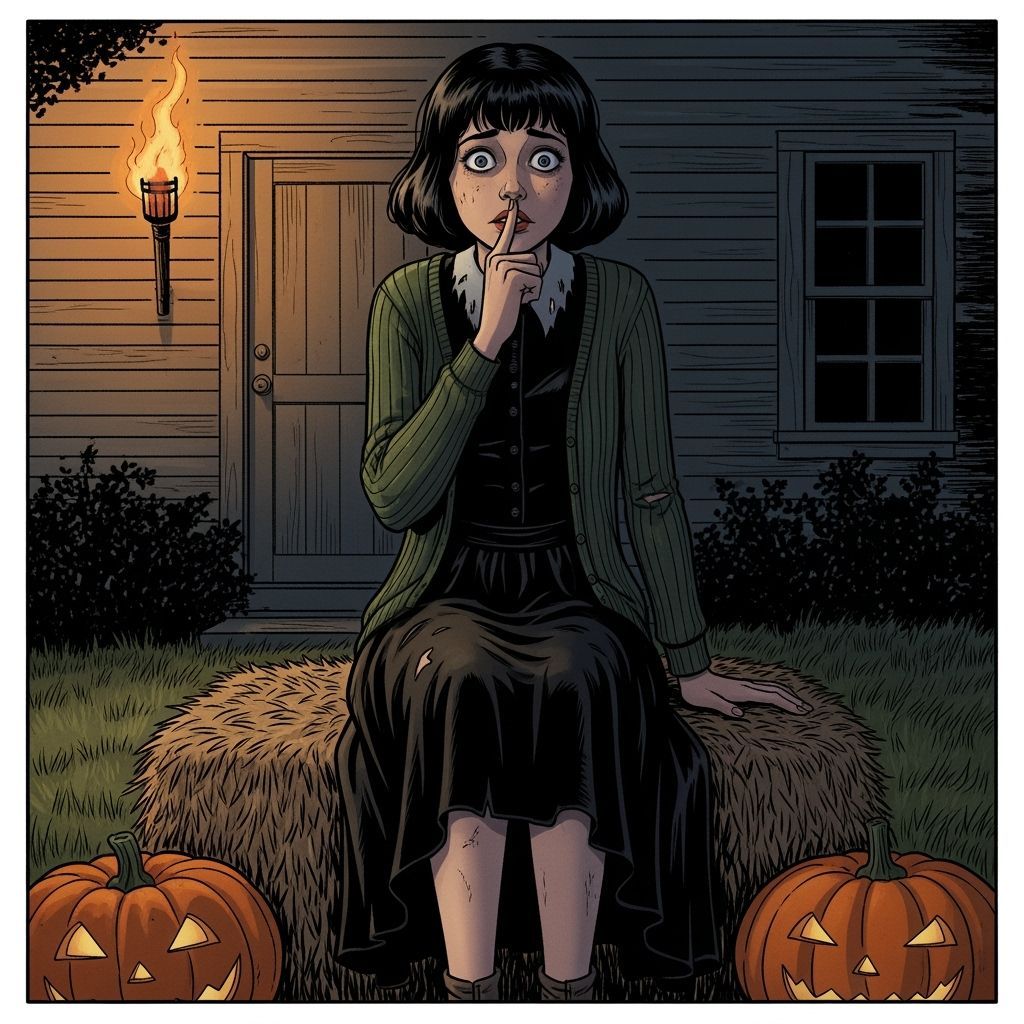 Graphic Novel Panel of Girl in Eerie Halloween Night