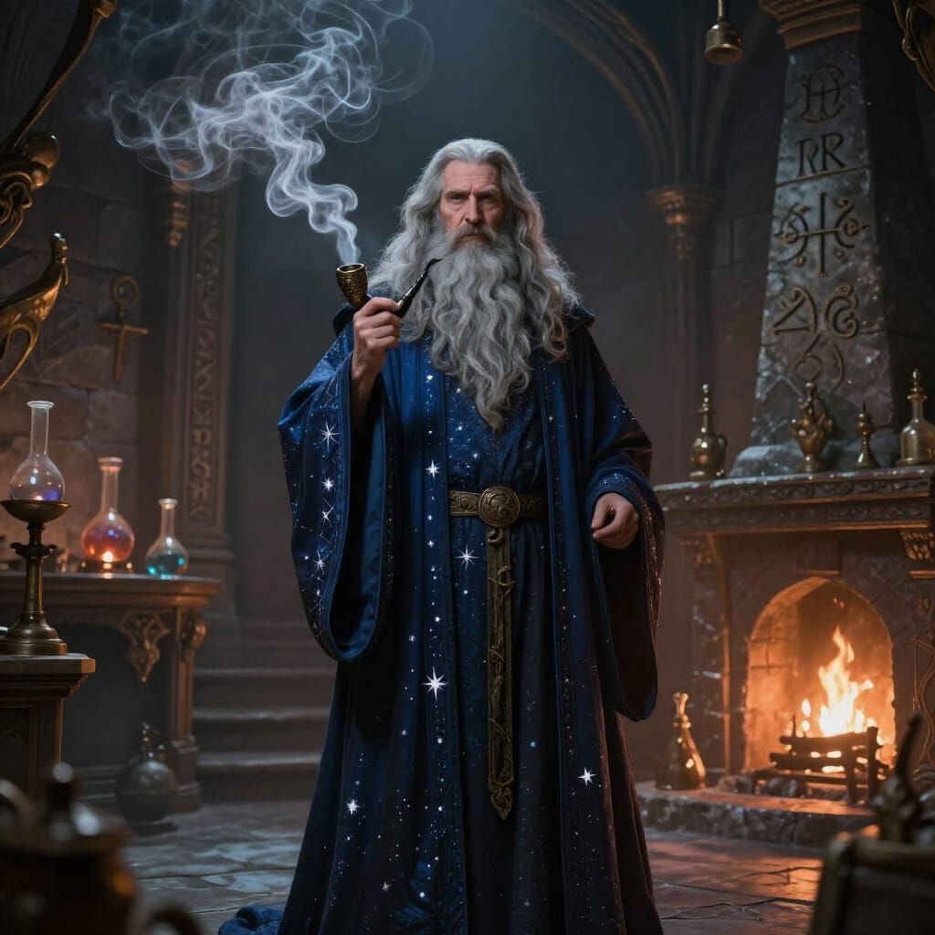 Mystical Wizard in Smoky Lab Digital Painting