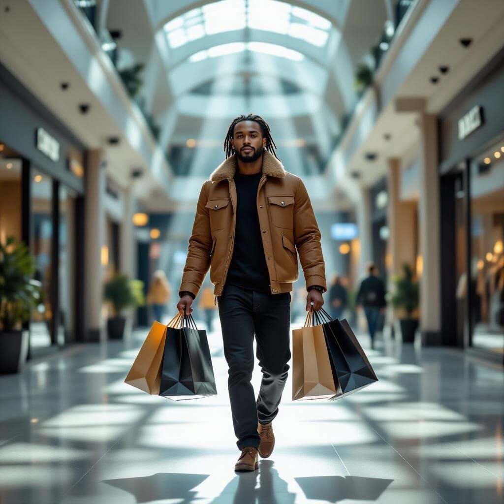 Stylish Man with Shopping Bags in Modern Mall