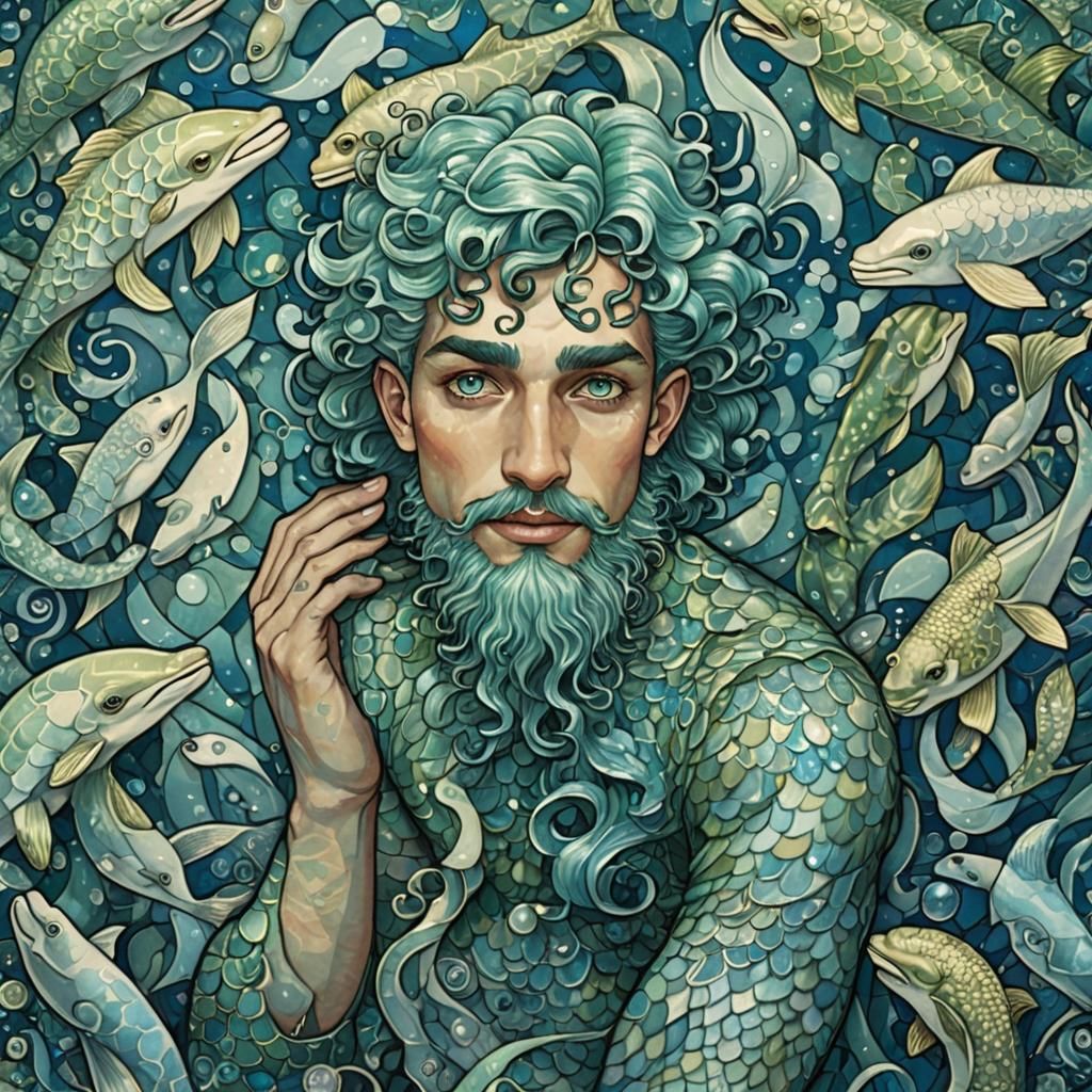 Aquatic Merman Portrait in Dreamy Pastel Colors