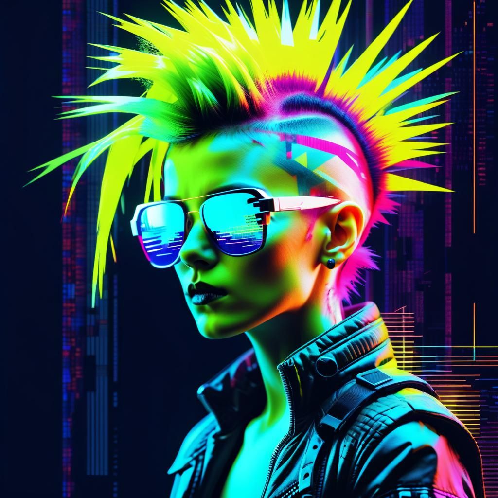 Futuristic Punk Portrait in Glitch Art Style