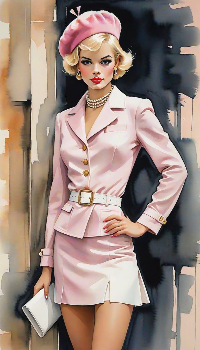 Elegant French Cabaret Siren in Abstract Art