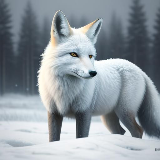 White Fox Portrait in Snowy Forest