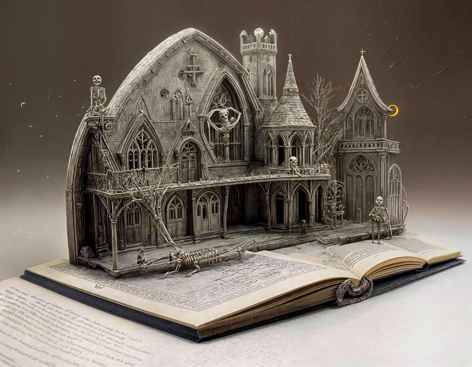 Graveyard Skeleton Pop-Up Storybook Illustration