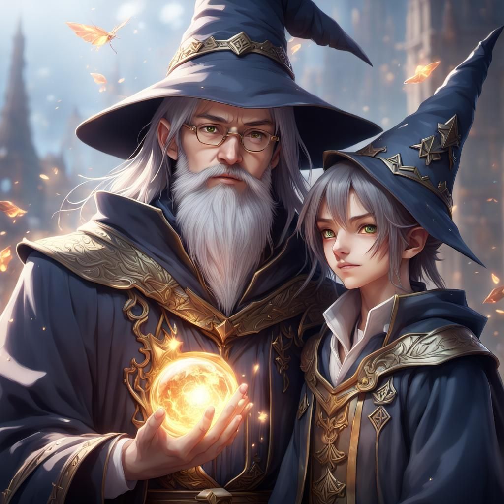 Wizard and Apprentice in 3D Anime Style