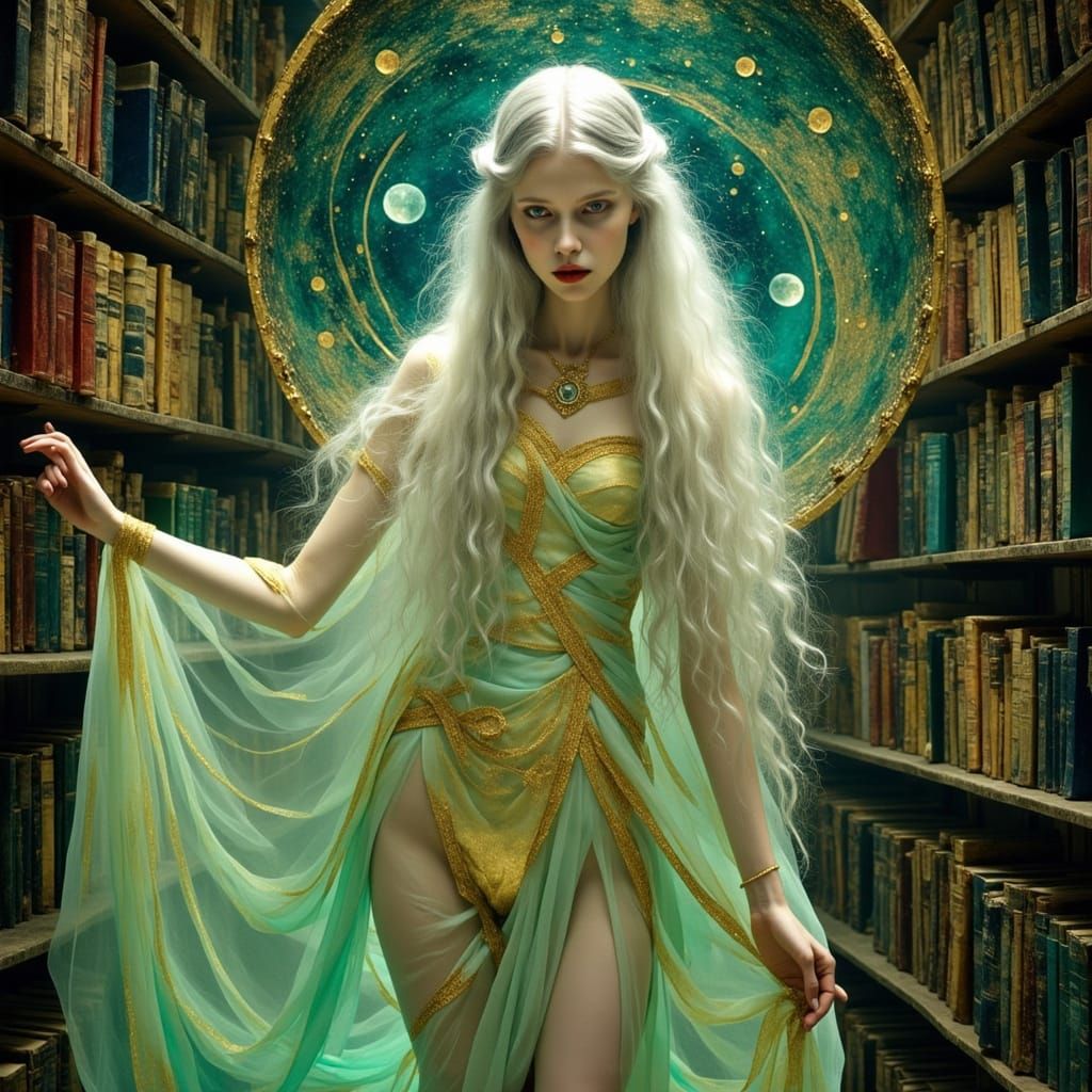 Ethereal Librarian in Floating Book Library