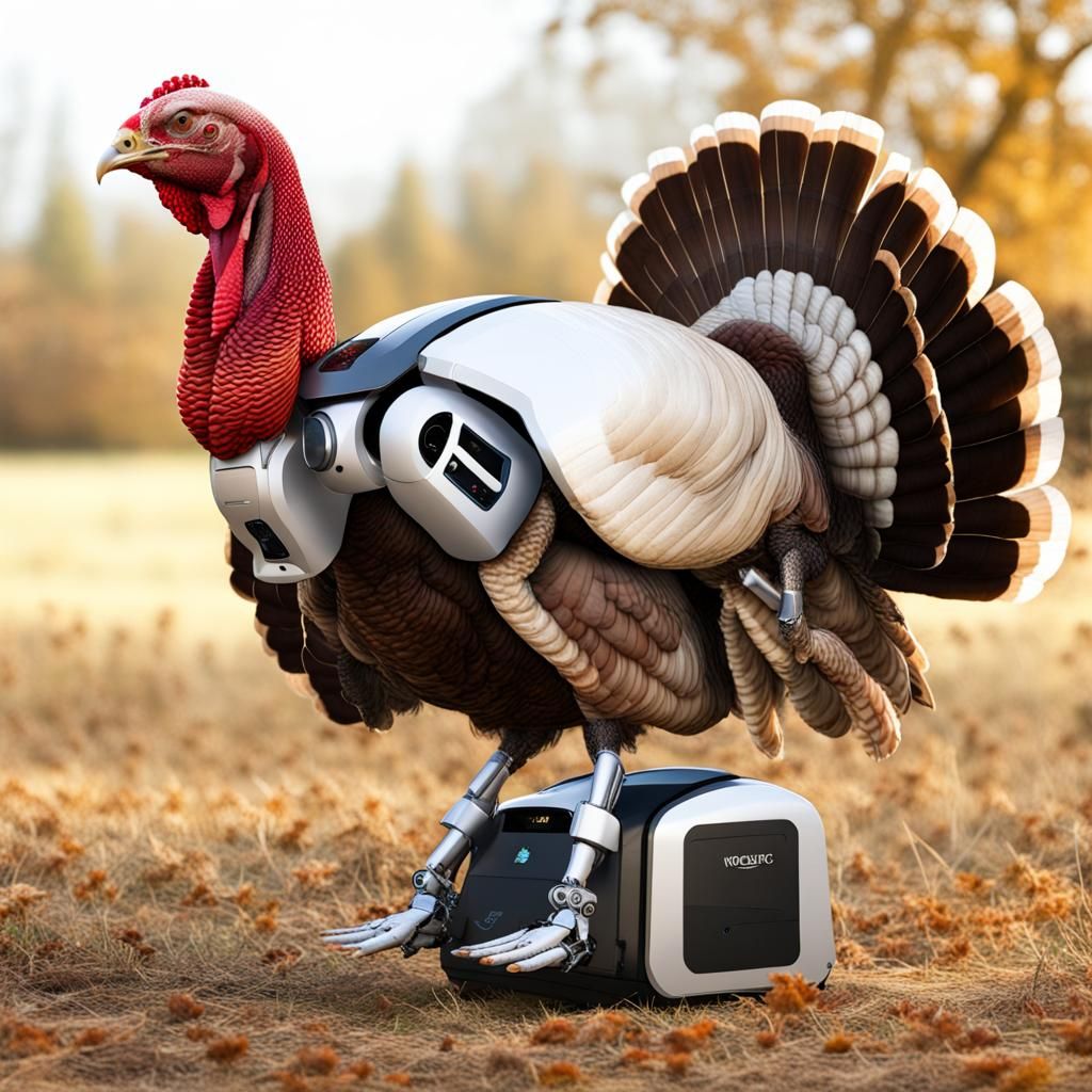 Robotic Turkey Liberates Farm Turkeys: AI Concept