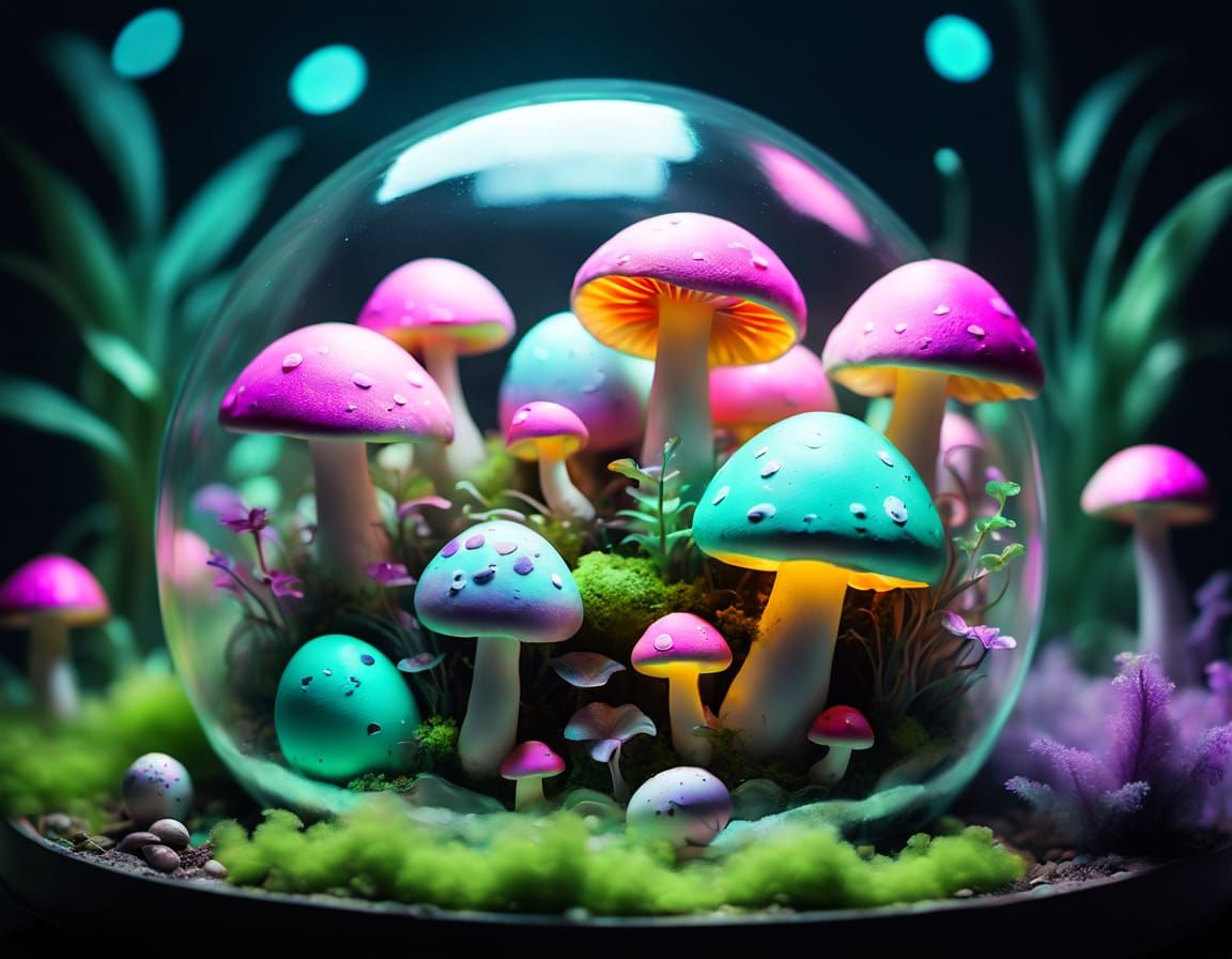 Radioactive Easter Eggs in Surreal Terrarium