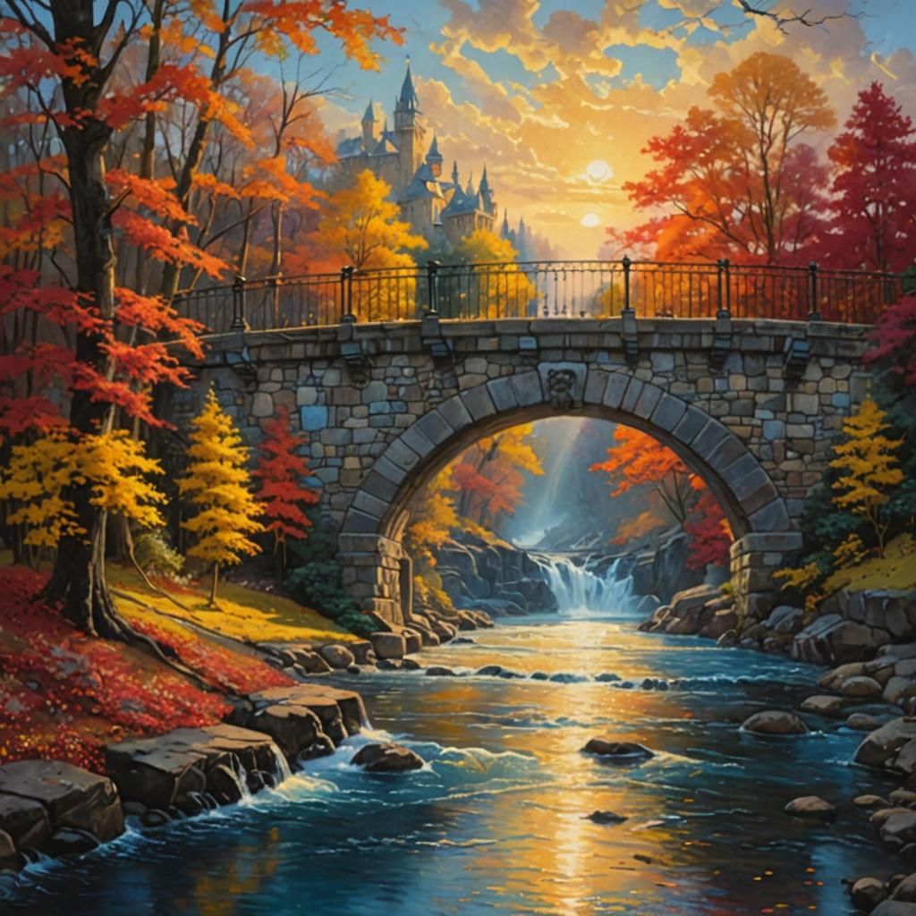 Ethereal Bridge Scene with Electric Blue River