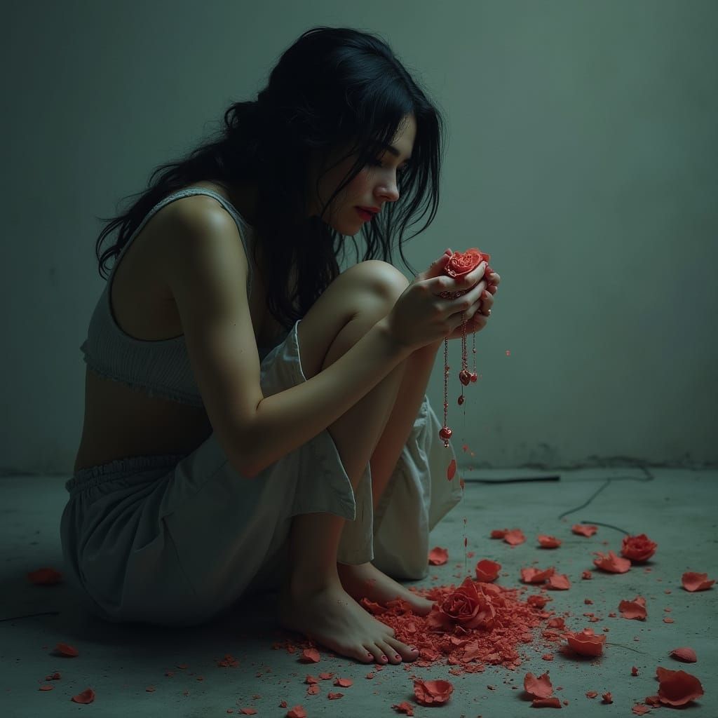 Heartbroken Woman in Haunting, Cinematic Scene