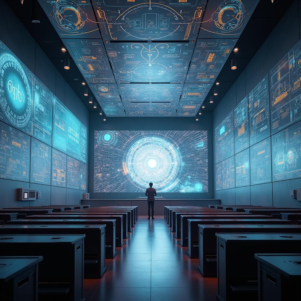 Futuristic AI University Lecture Hall in Matte Painting Styl...
