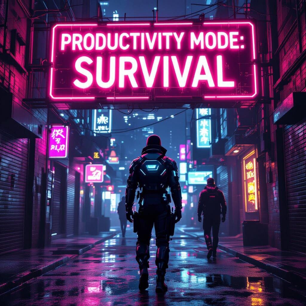 Cyberpunk Neon Sign: Productivity Mode Survival