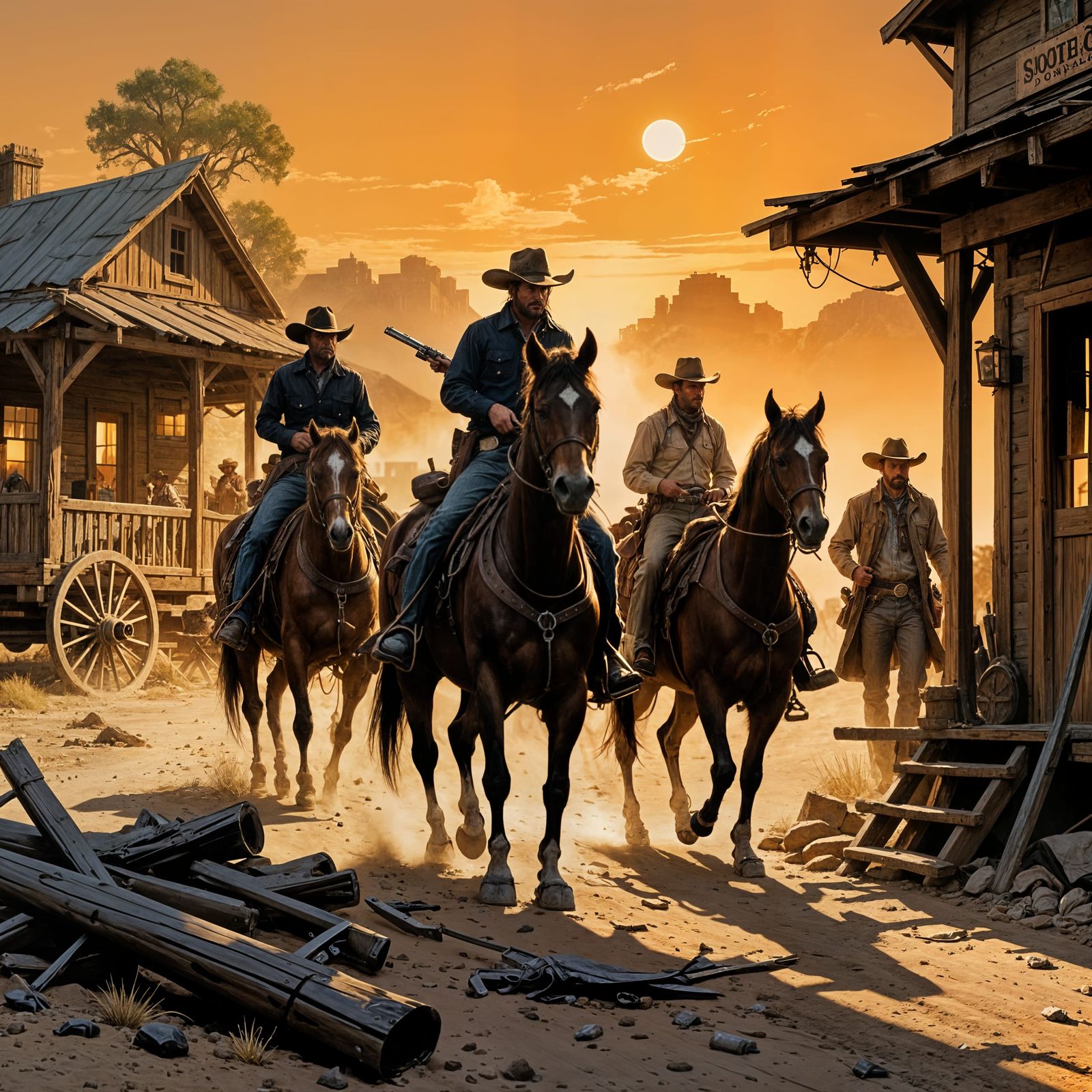 Cowboy Standoff in Old Western Town