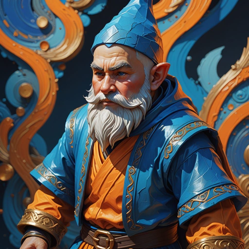 Isometric Gnome Monk in Abstract Expressionism Style