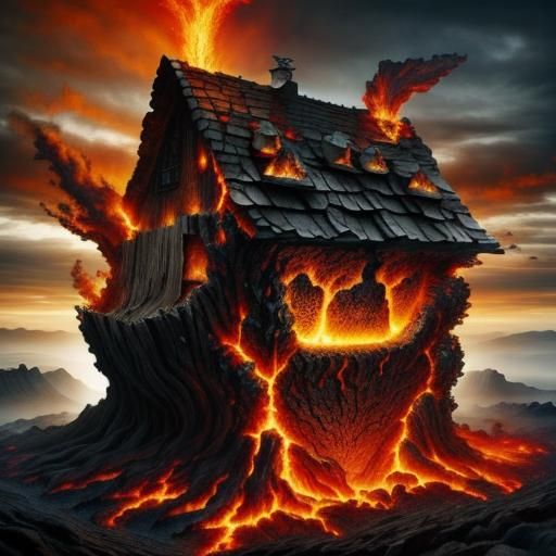 Surreal Lava Landscape in Vibrant Pyrography Style