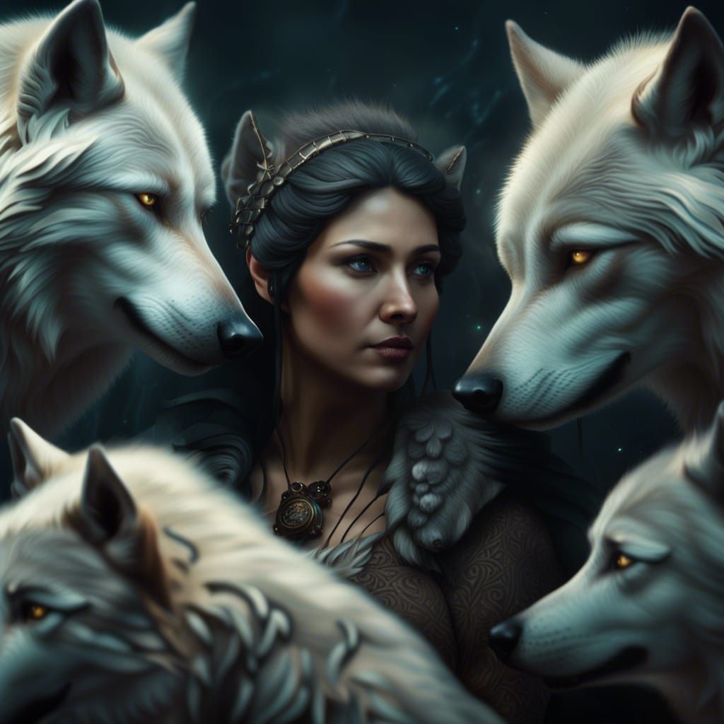 Wolf Woman in a Dramatic Digital Painting